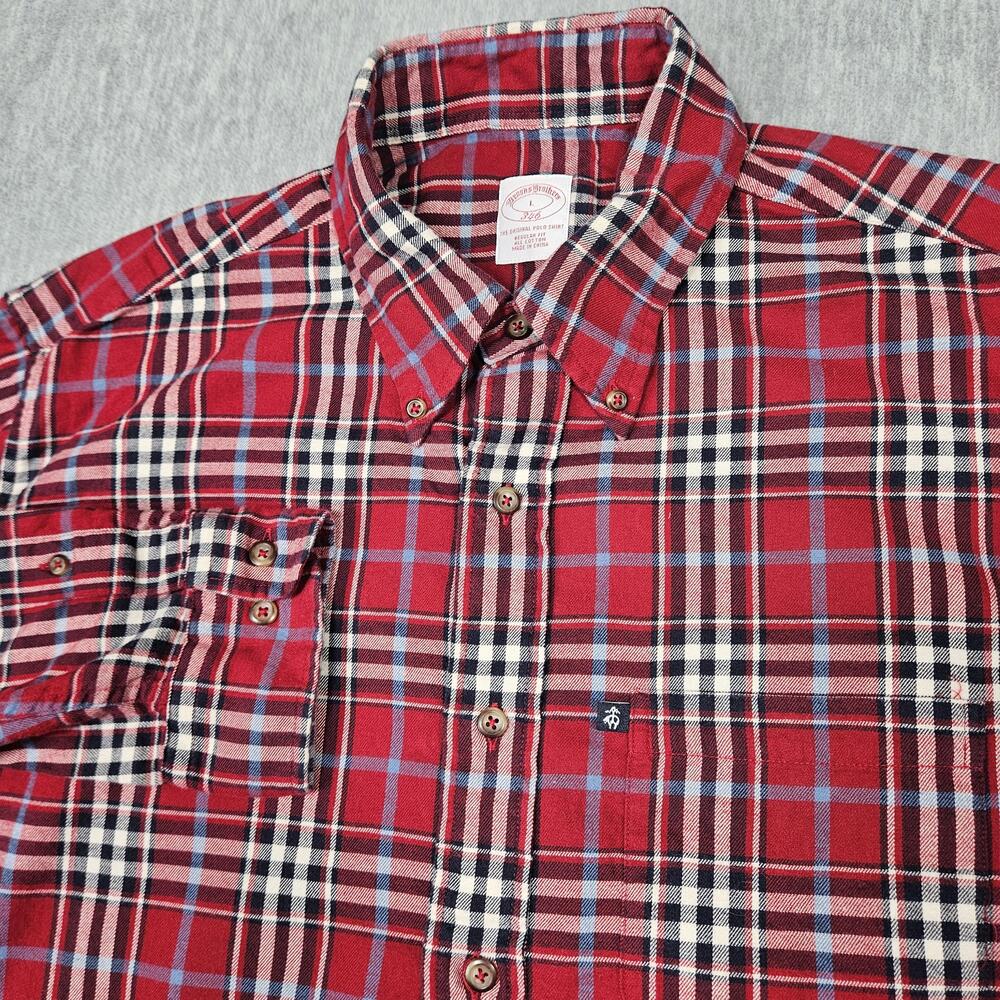 Brooks Brothers Shirt Mens Large Red Plaid Flannel 346 Button Down Long Sleeve
